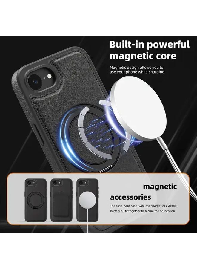 iPhone 16e Deep Blue Magnetic Phone Case with 360 Rotating Stand Anti Drop Design PU Material - Image 3